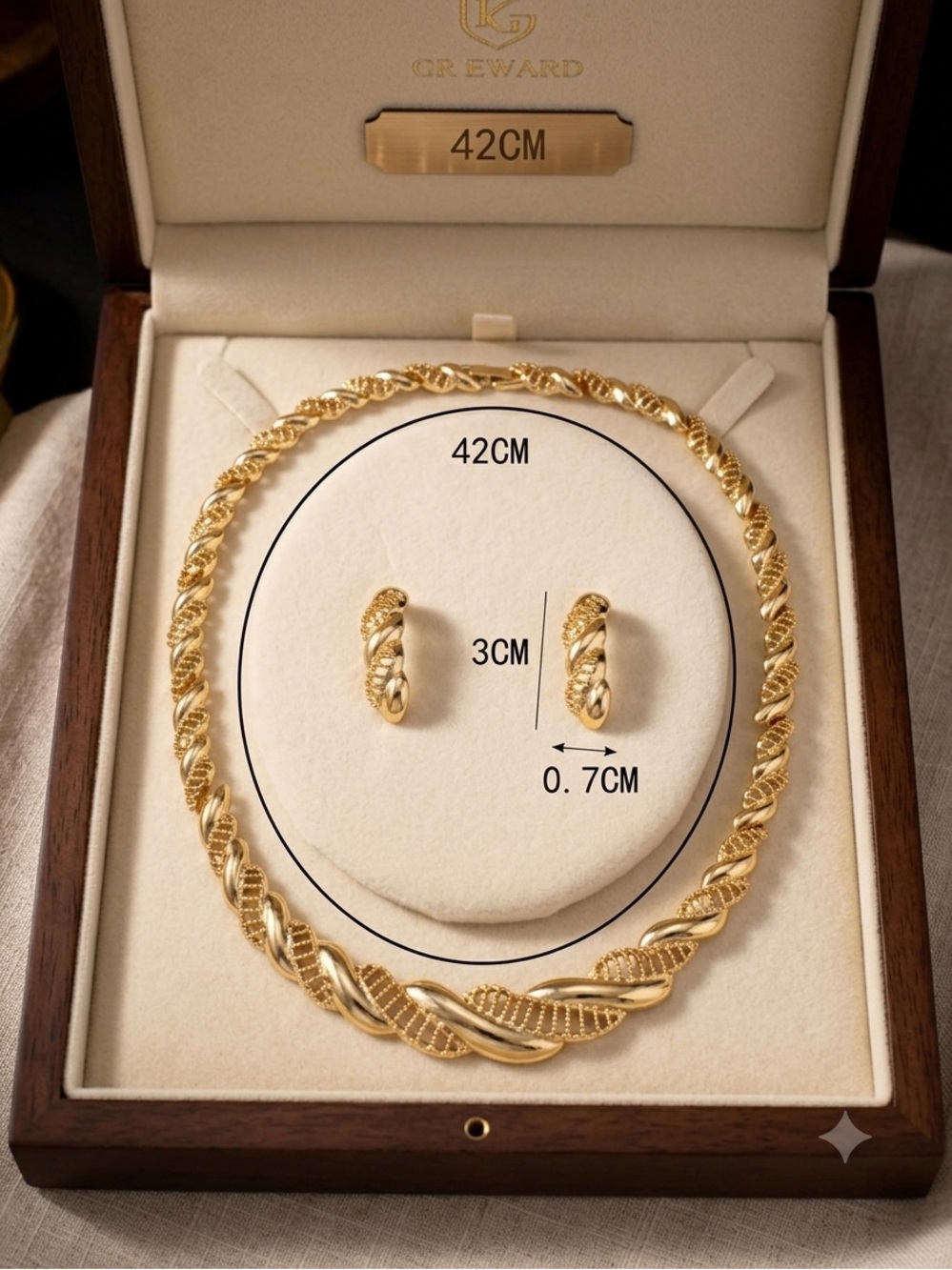 Gold-Tone Twisted Rope Necklace and Hoop Earring Set - Gold